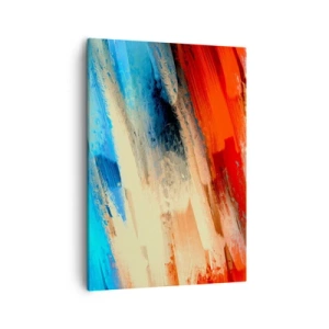Impression sur toile - Image sur toile - Coup de pinceau abstrait dans les tons bleu et orange - 50x70cm - Une cascade de couleurs - Décoration murale moderne pour le salon et la chambre ARTTOR