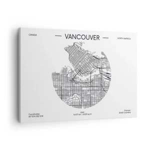 Impression sur toile - Image sur toile - Une carte de Vancouver dans un style minimaliste en noir et blanc - 70x50cm - Anatomie de Vancouver - Décoration murale moderne pour le salon et la chambre ARTTOR