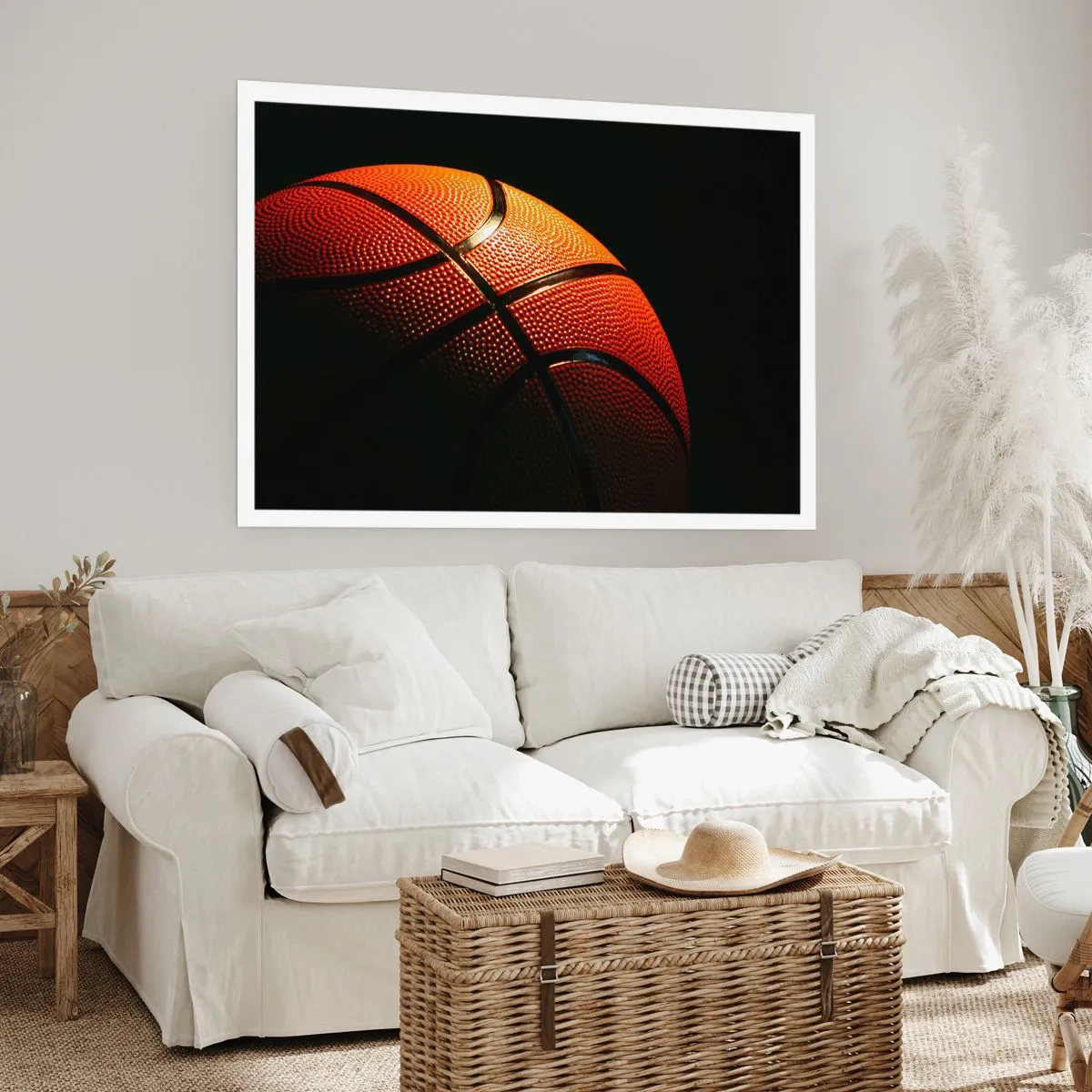 Affiche - Poster - Gros plan d'un ballon de basket sur fond noir - 100x70cm - Belle comme une planète - Décoration murale moderne pour le salon et la chambre ARTTOR