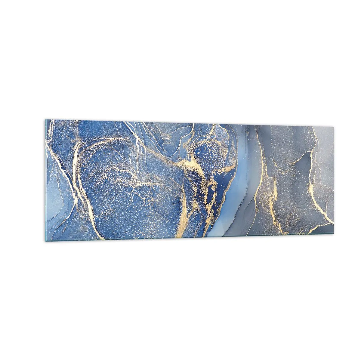 Impression sur verre - Image sur verre - Motifs bleus abstraits avec des accents dorés - 140x50cm - Poussière d'or - Décoration murale moderne pour le salon et la chambre ARTTOR