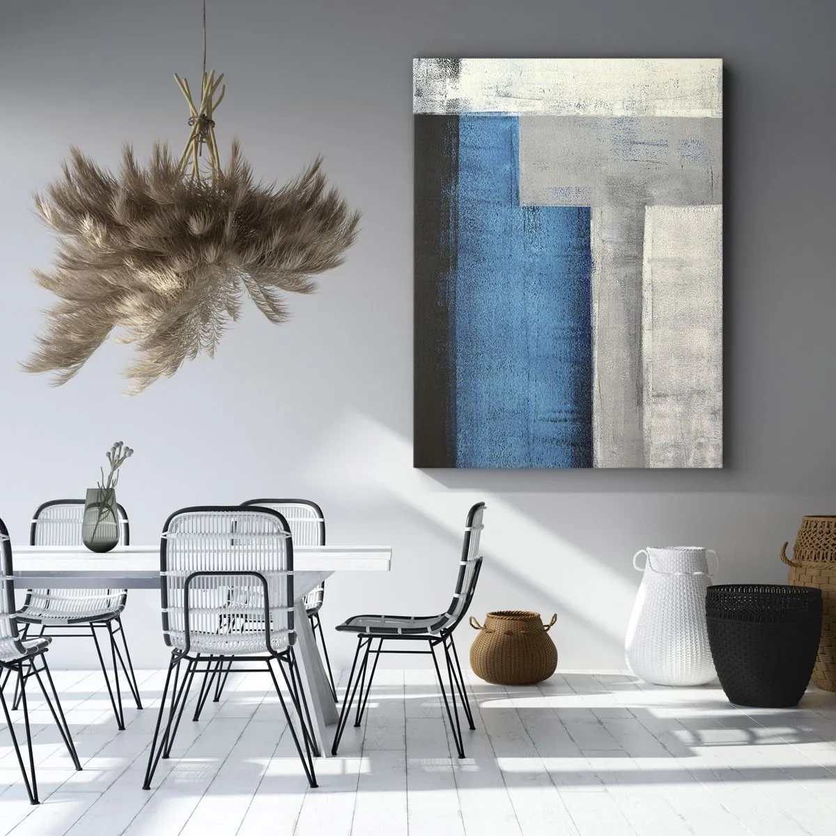 Impression sur toile - Image sur toile - Une composition abstraite avec des nuances de bleu, de gris et de blanc. - 70x100cm - Une composition poétique de gris et de bleu - Décoration murale moderne pour le salon et la chambre ARTTOR