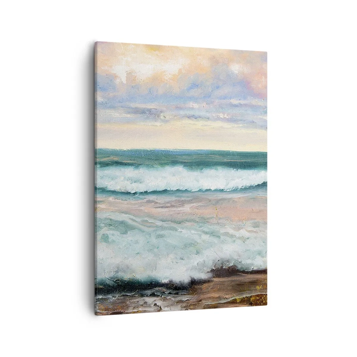 Impression sur toile - Image sur toile - Vagues de la mer contre un ciel nuageux au coucher du soleil - 50x70cm - Ici tu adouciras ton âme - Décoration murale moderne pour le salon et la chambre ARTTOR