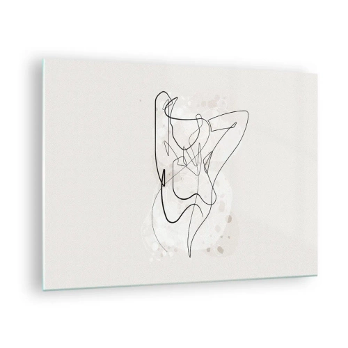 Impression sur verre - Image sur verre - Une silhouette féminine dessinée avec une seule ligne sur un fond clair - 70x50cm - L'art de la séduction - Décoration murale moderne pour le salon et la chambre ARTTOR