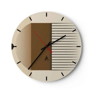 Horloge murale - Pendule murale - Composition géométrique avec des rectangles et des lignes marron sur fond beige. - 30x30cm - Différents états - Décoration murale moderne pour le salon, la cuisine et la chambre ARTTOR