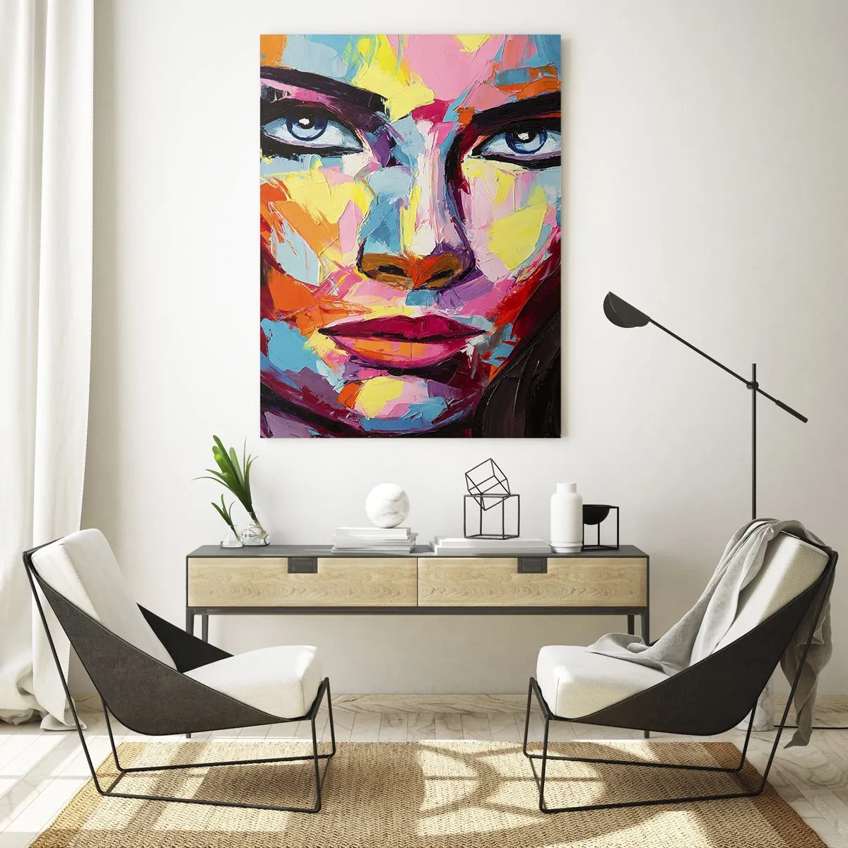 Impression sur verre - Image sur verre - Portrait coloré d'une femme dans un style abstrait - 50x70cm - L'âme aussi est colorée - Décoration murale moderne pour le salon et la chambre ARTTOR
