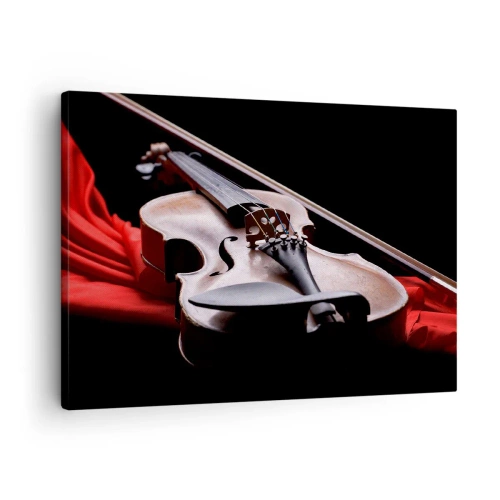 Impression sur toile - Image sur toile - Violon sur tissu rouge avec fond noir - 70x50cm - Musique des sentiments - Décoration murale moderne pour le salon et la chambre ARTTOR