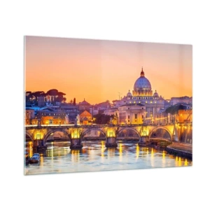 Impression sur verre - Image sur verre - Pont et basilique à Rome au coucher du soleil - 100x70cm - Coucher de soleil sur la ville éternelle - Décoration murale moderne pour le salon et la chambre ARTTOR