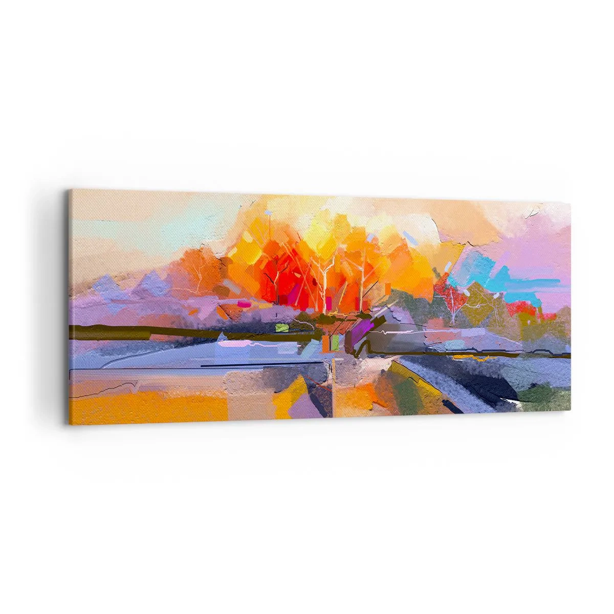 Impression sur toile - Image sur toile - Un paysage abstrait aux couleurs d'automne intenses. - 120x50cm - L'automne est arrivé - Décoration murale moderne pour le salon et la chambre ARTTOR