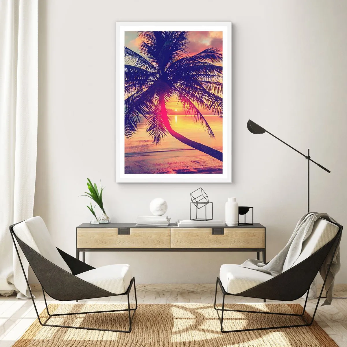 Affiche dans un cadre blanc - Poster - Soirée sous les palmiers - 70x100 cm