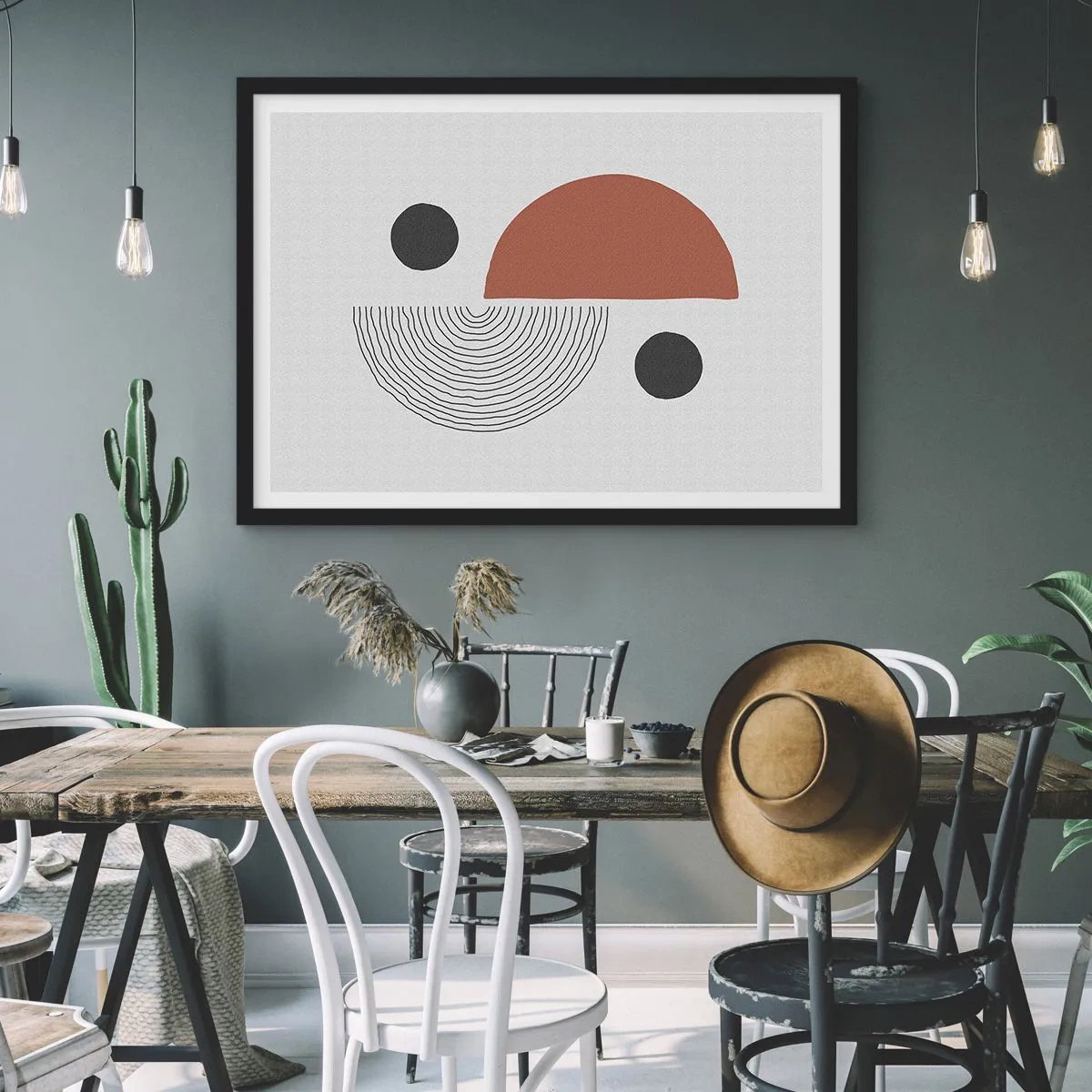 Affiche dans un cadre noir - Poster - Formes géométriques dans les tons de marron et de noir - 70x50cm - Perfection de la roue - Décoration murale moderne pour le salon et la chambre ARTTOR