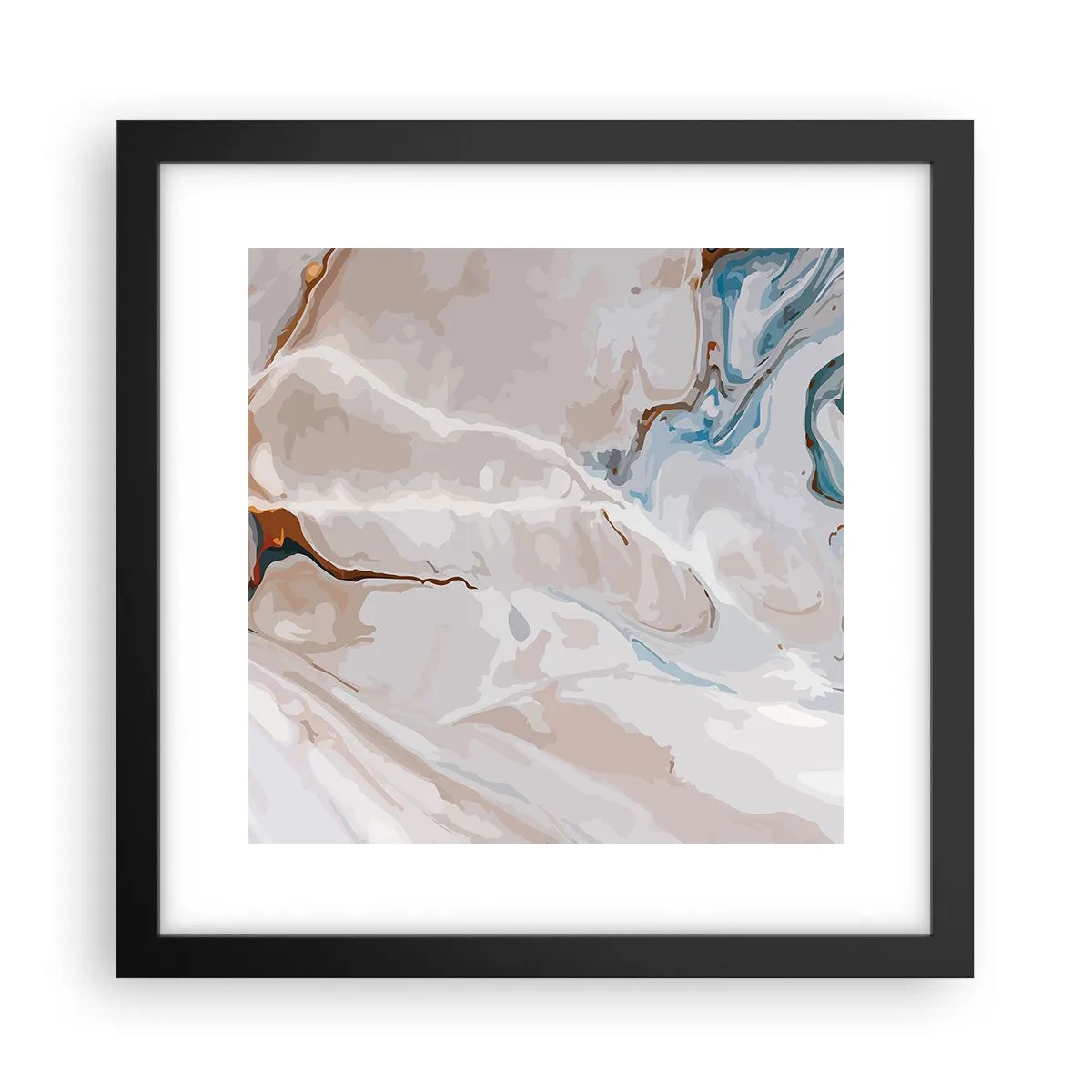 Affiche dans un cadre noir - Poster - Le bleu serpente sous le blanc - 30x30 cm