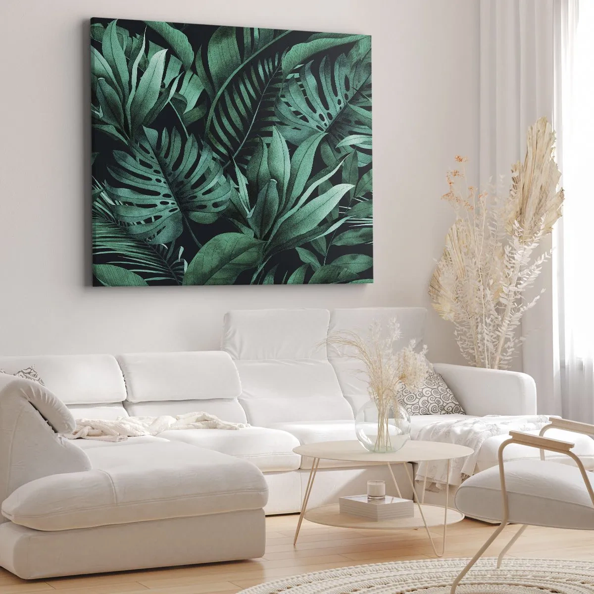 Impression sur toile - Image sur toile - Feuilles tropicales aux nuances de vert intense - 120x80cm - Profondeur du vert tropical - Décoration murale moderne pour le salon et la chambre ARTTOR