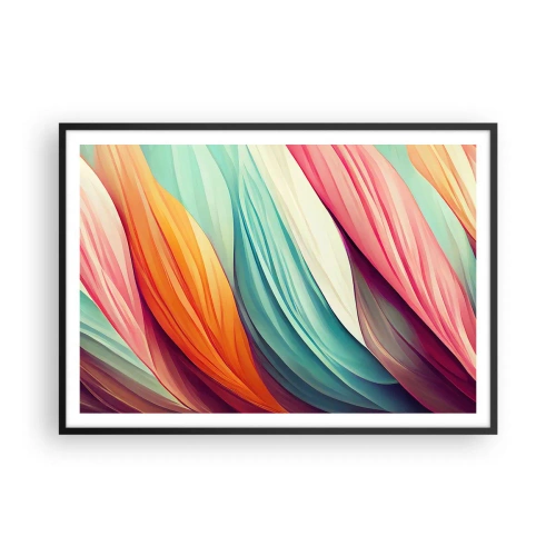 Affiche dans un cadre noir - Poster - Lignes abstraites aux couleurs pastel et vibrantes - 100x70cm - Tissage arc-en-ciel - Décoration murale moderne pour le salon et la chambre ARTTOR