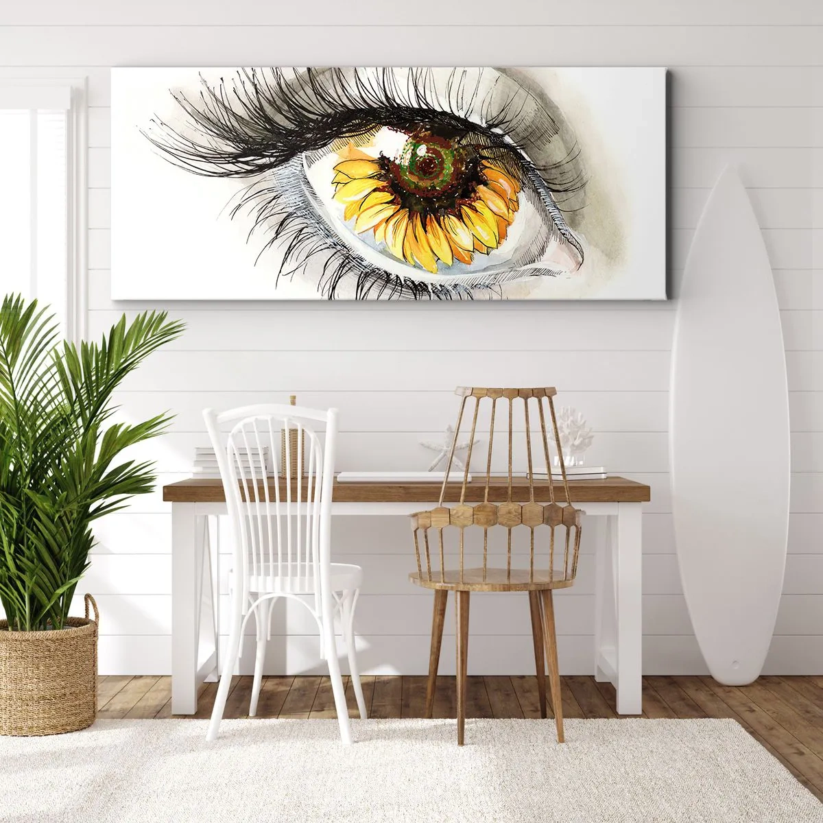 Impression sur toile - Image sur toile - Œil artistique avec un iris en forme de tournesol - 120x50cm - Un look aussi chaud que l'été - Décoration murale moderne pour le salon et la chambre ARTTOR