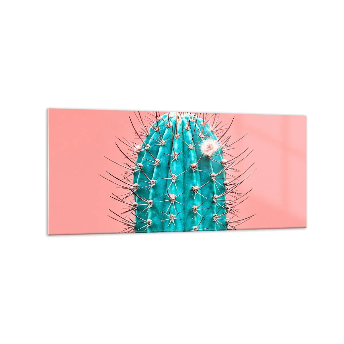 Impression sur verre - Image sur verre - Une interprétation artistique d'un cactus sur fond rose - 120x50cm - Juste regarde - Décoration murale moderne pour le salon et la chambre ARTTOR