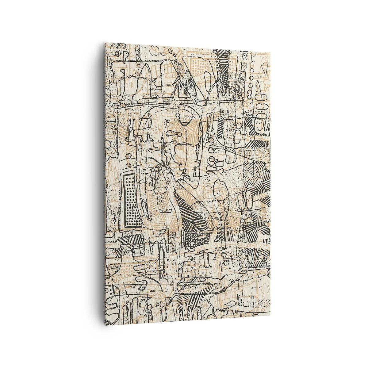 Impression sur toile - Image sur toile - Motifs abstraits et lignes sur fond beige - 80x120cm - Il attend d'être décodé - Décoration murale moderne pour le salon et la chambre ARTTOR