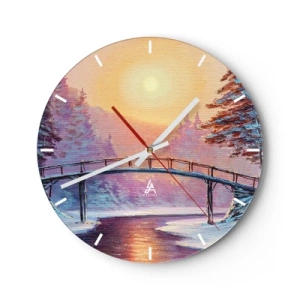 Horloge murale - Pendule murale - Un pont sur une rivière au coucher du soleil dans un paysage hivernal - 30x30cm - Quatre saisons - hiver - Décoration murale moderne pour le salon, la cuisine et la chambre ARTTOR