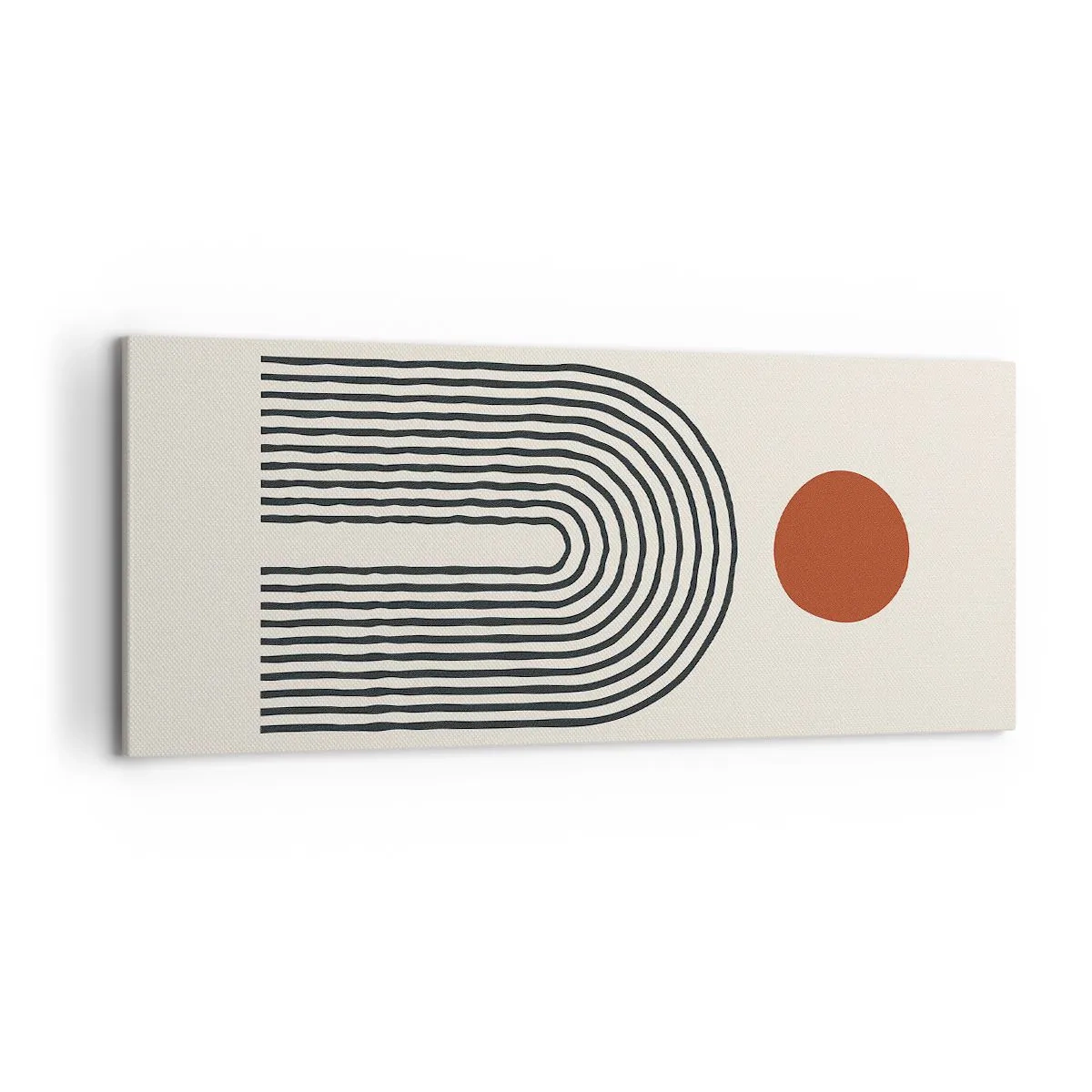 Impression sur toile - Image sur toile - Motif abstrait moderne avec des lignes et un cercle rouge - 120x50cm - Le magnétisme des formes et des couleurs - Décoration murale moderne pour le salon et la chambre ARTTOR