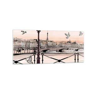 Impression sur verre - Image sur verre - Vue parisienne avec une lanterne et un pont - 120x50cm - Sur les toits de Paris - Décoration murale moderne pour le salon et la chambre ARTTOR