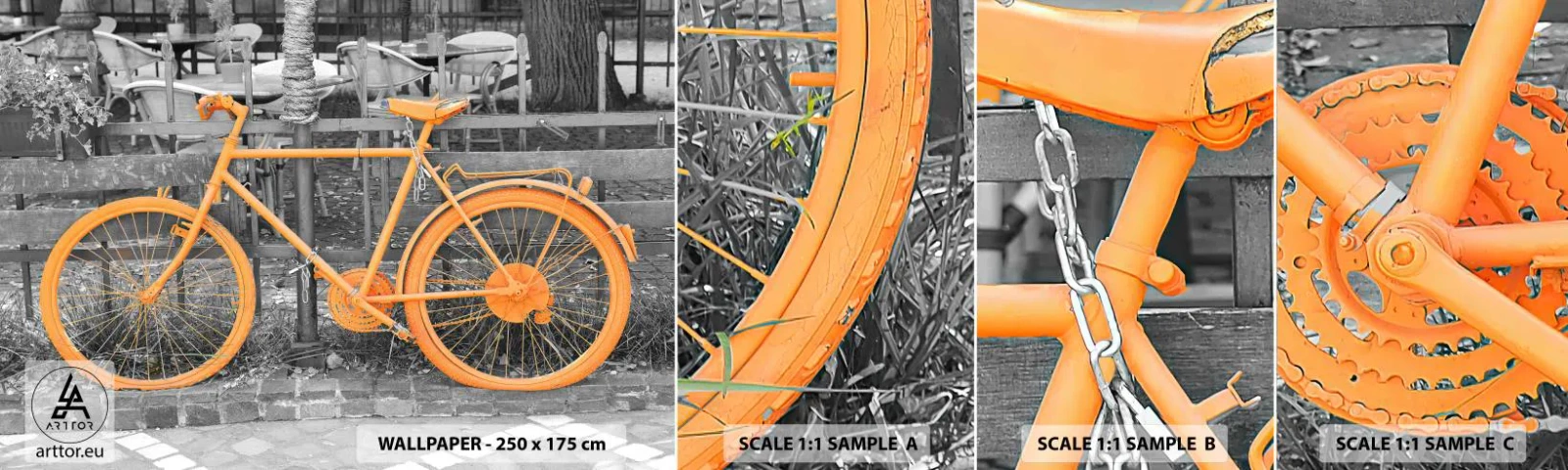 Échantillon De Papier Peint Standard Eco - Allez, je vais attendre ici - Vélo vintage, Ville, Voyages - 100x30 cm