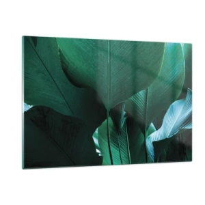 Impression sur verre - Image sur verre - Feuilles tropicales aux nuances de vert intenses - 120x80cm - Tourné vers la lumière - Décoration murale moderne pour le salon et la chambre ARTTOR