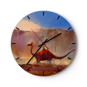 Horloge murale - Pendule murale - Un paysage fantastique avec un dinosaure sur fond de montagnes - 30x30cm - S'ils n'avaient pas disparu - Décoration murale moderne pour le salon, la cuisine et la chambre ARTTOR