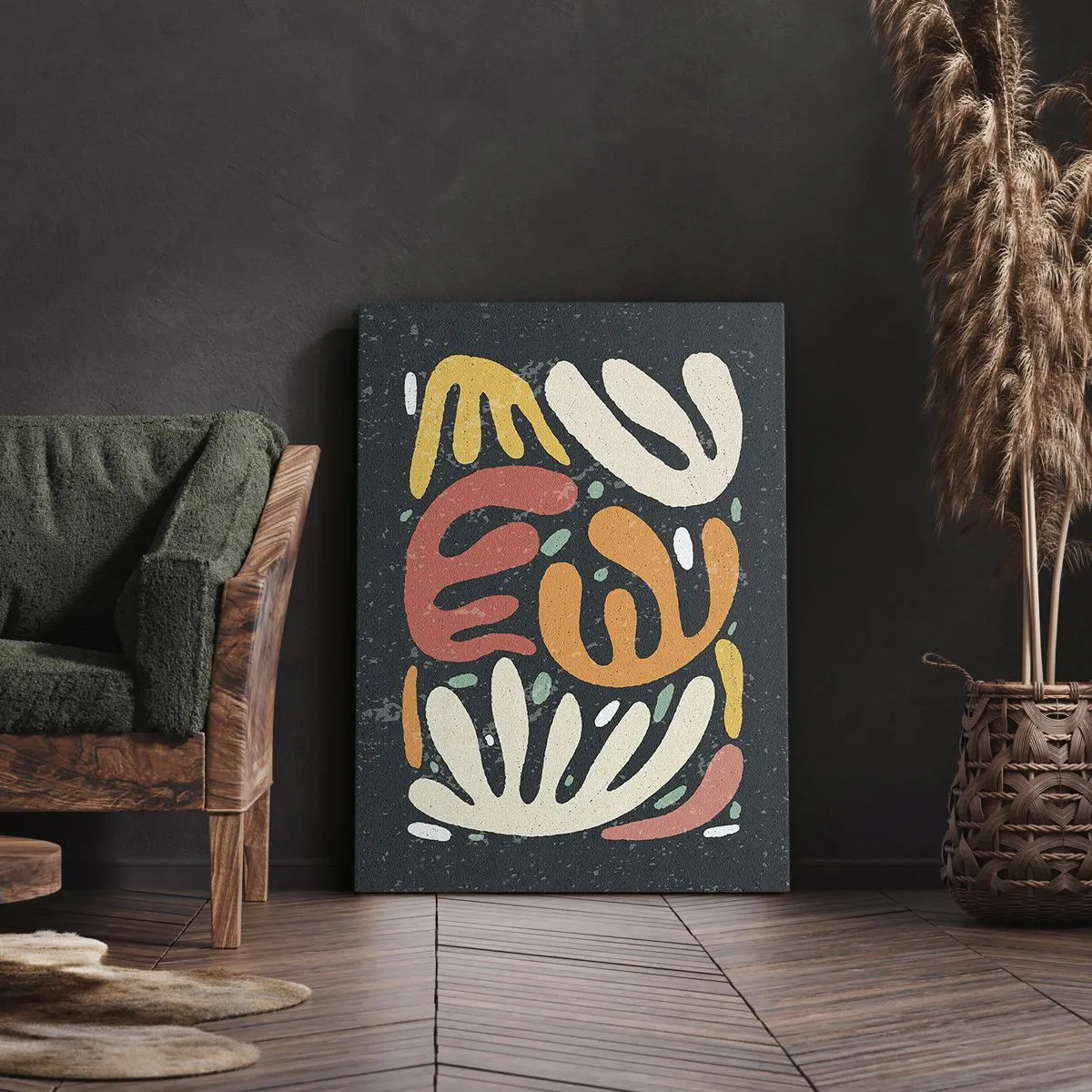 Impression sur toile - Image sur toile - Formes abstraites aux couleurs chaudes sur fond sombre - 80x120cm - Composition – Je suis sur le point de t'attraper - Décoration murale moderne pour le salon et la chambre ARTTOR