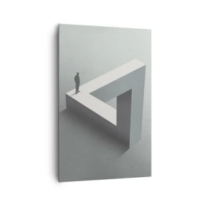 Impression sur toile - Image sur toile - Une figure debout sur un triangle de Penrose dans des tons de gris. - 80x120cm - Mais c'est possible - Décoration murale moderne pour le salon et la chambre ARTTOR