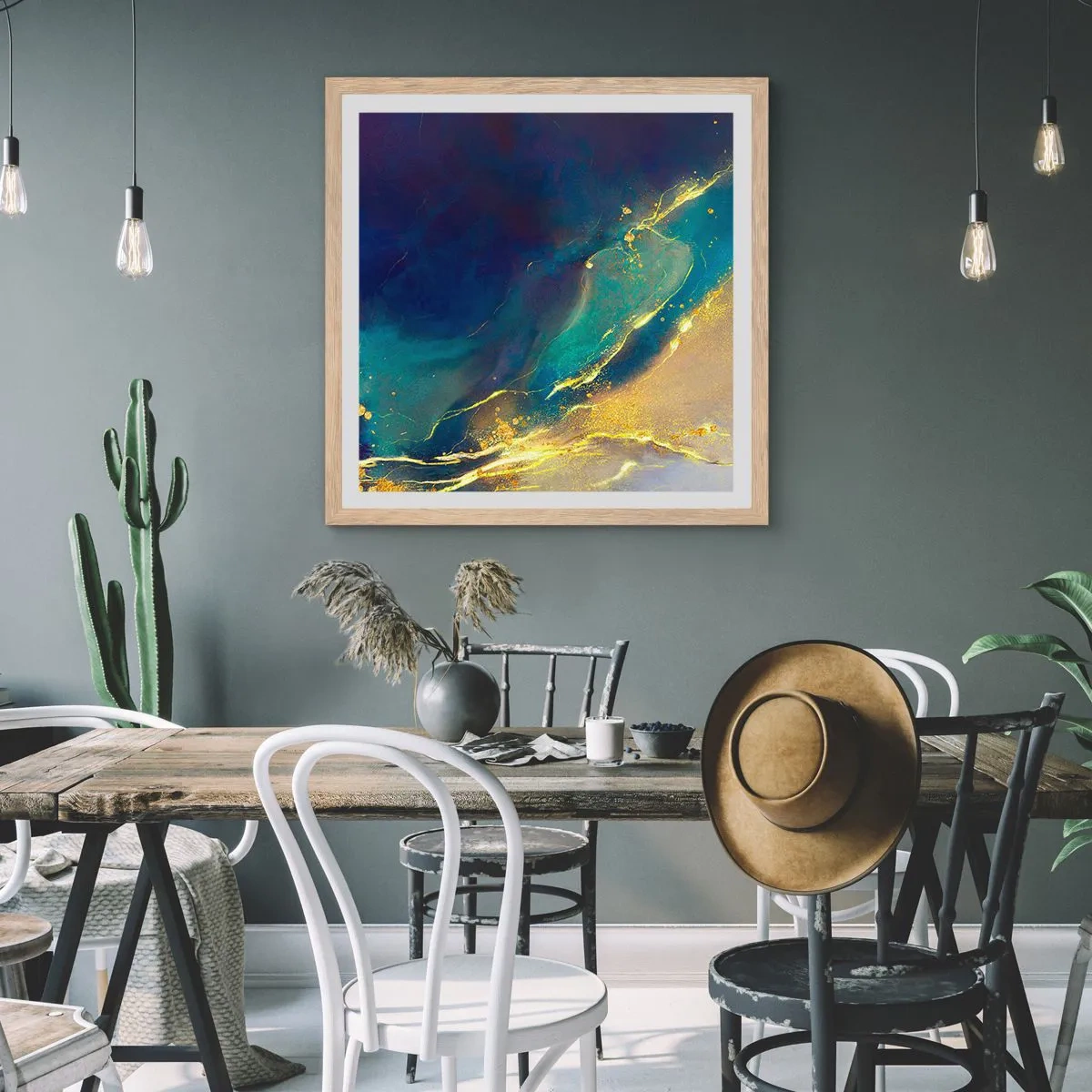 Affiche dans un chêne clair - Poster - Coulée d'or - 60x60 cm