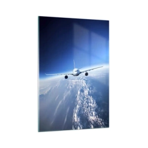 Impression sur verre - Image sur verre - Un avion volant au-dessus des nuages contre un ciel bleu - 70x100cm - Je vole parce que je le veux - Décoration murale moderne pour le salon et la chambre ARTTOR