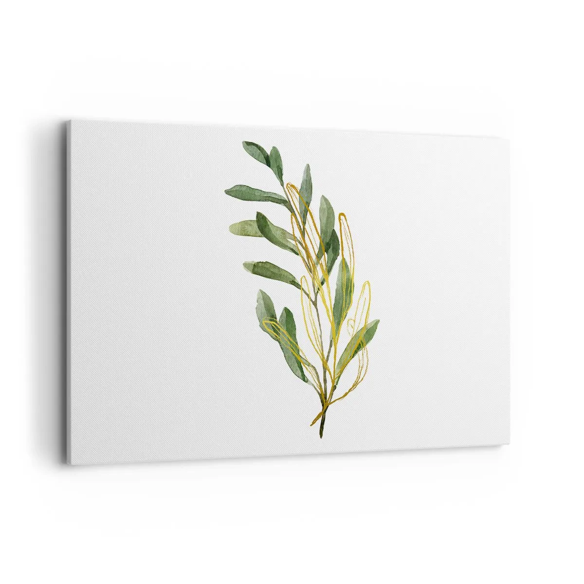 Impression sur toile - Image sur toile - Branche verte avec des feuilles sur fond blanc - 120x80cm - Tout ce qui est bon - Décoration murale moderne pour le salon et la chambre ARTTOR