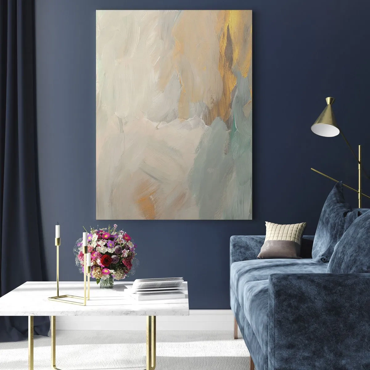 Impression sur verre - Image sur verre - Traits abstraits délicats dans des tons de blanc et d'or - 70x100cm - Abstraction – le pays de la douceur - Décoration murale moderne pour le salon et la chambre ARTTOR