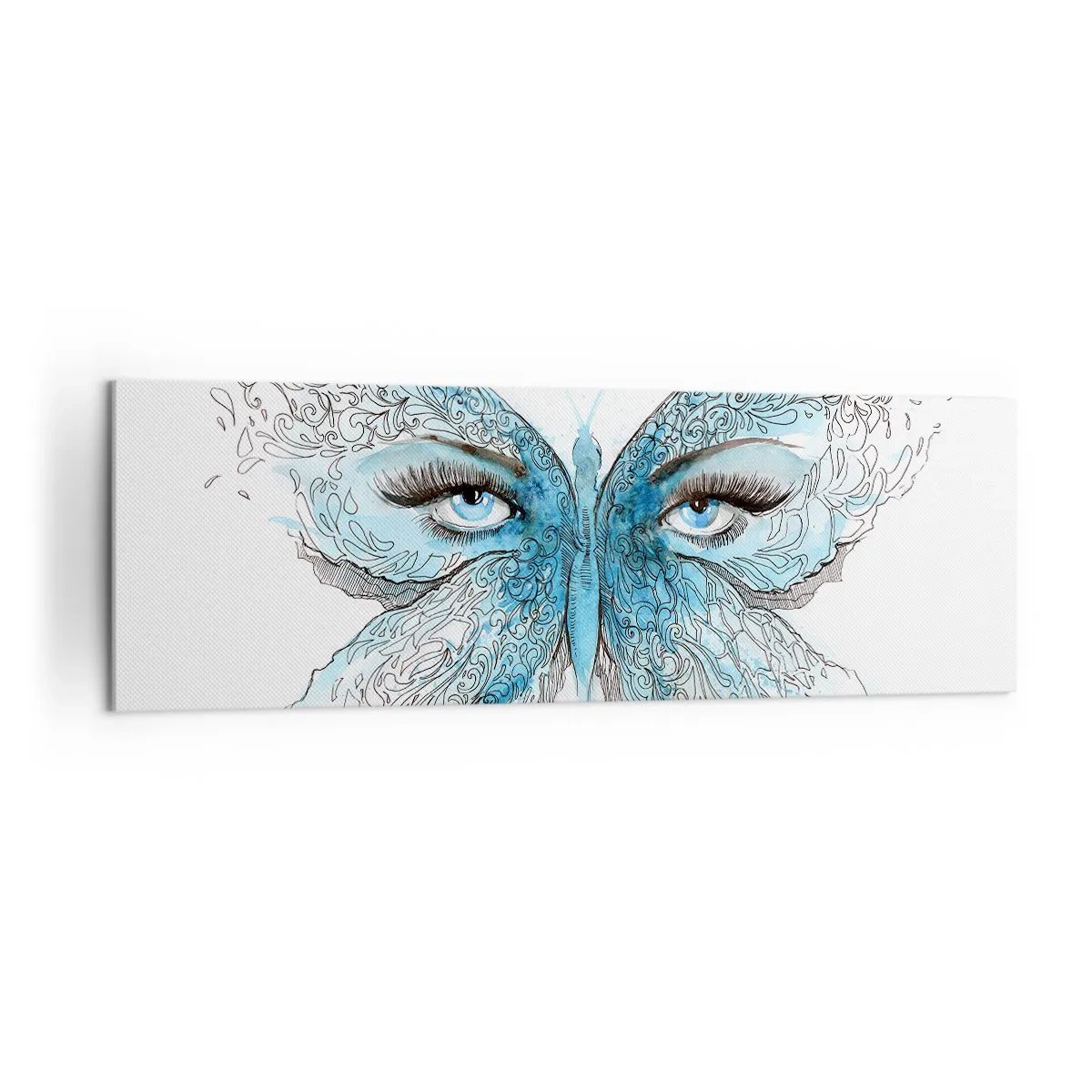 Impression sur toile - Image sur toile - Aquarelle artistique d'un papillon aux yeux bleus - 160x50cm - Mésange bleue Eros - Décoration murale moderne pour le salon et la chambre ARTTOR
