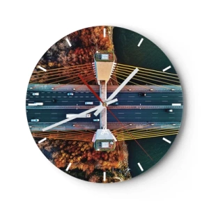 Horloge murale - Pendule murale - Vue aérienne d'un pont de corde au-dessus d'une rivière dans un paysage d'automne - 30x30cm - Au dessus de l'eau et de la forêt - Décoration murale moderne pour le salon, la cuisine et la chambre ARTTOR