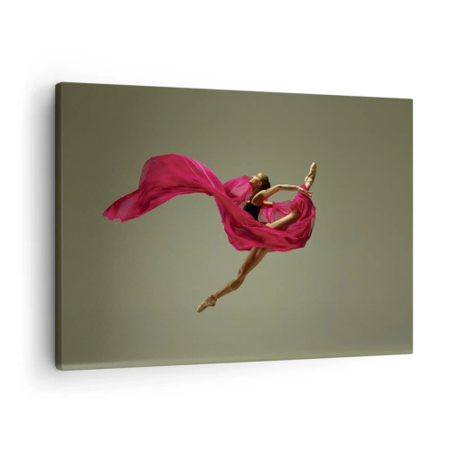 Impression sur toile - Image sur toile - Danseuse de ballet dans une pose dynamique avec du tissu rose - 70x50cm - Flamme dansante - Décoration murale moderne pour le salon et la chambre ARTTOR