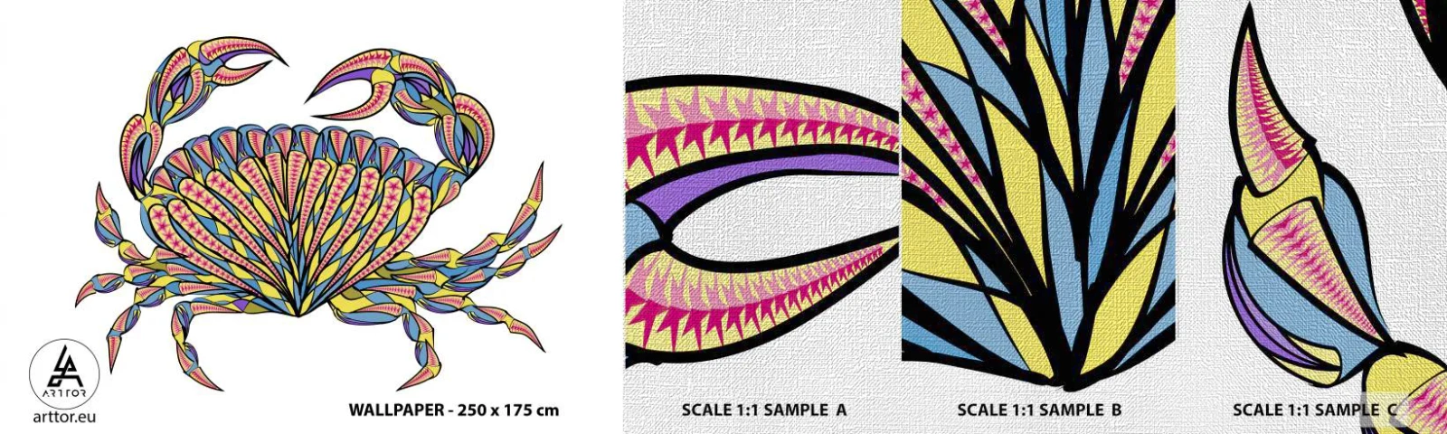 Échantillon de Papier Peint Premium Canvas - Bijoux de la mer - Crabe, Pour les enfants, Graphique - 100x30 cm
