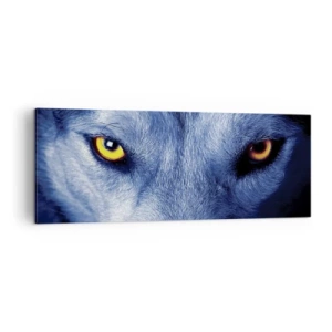 Impression sur toile - Image sur toile - Gros plan du regard intense d'un loup sur un fond sombre - 140x50cm - Regars hypnotique - Décoration murale moderne pour le salon et la chambre ARTTOR