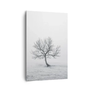 Impression sur toile - Image sur toile - Un arbre solitaire dans le brouillard hivernal dans un champ vide - 80x120cm - Contre le néant - Décoration murale moderne pour le salon et la chambre ARTTOR