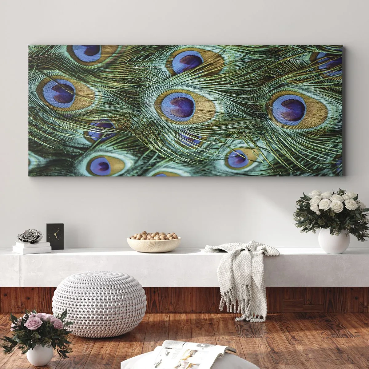 Impression sur toile - Image sur toile - Un regard de paon - 90x30 cm