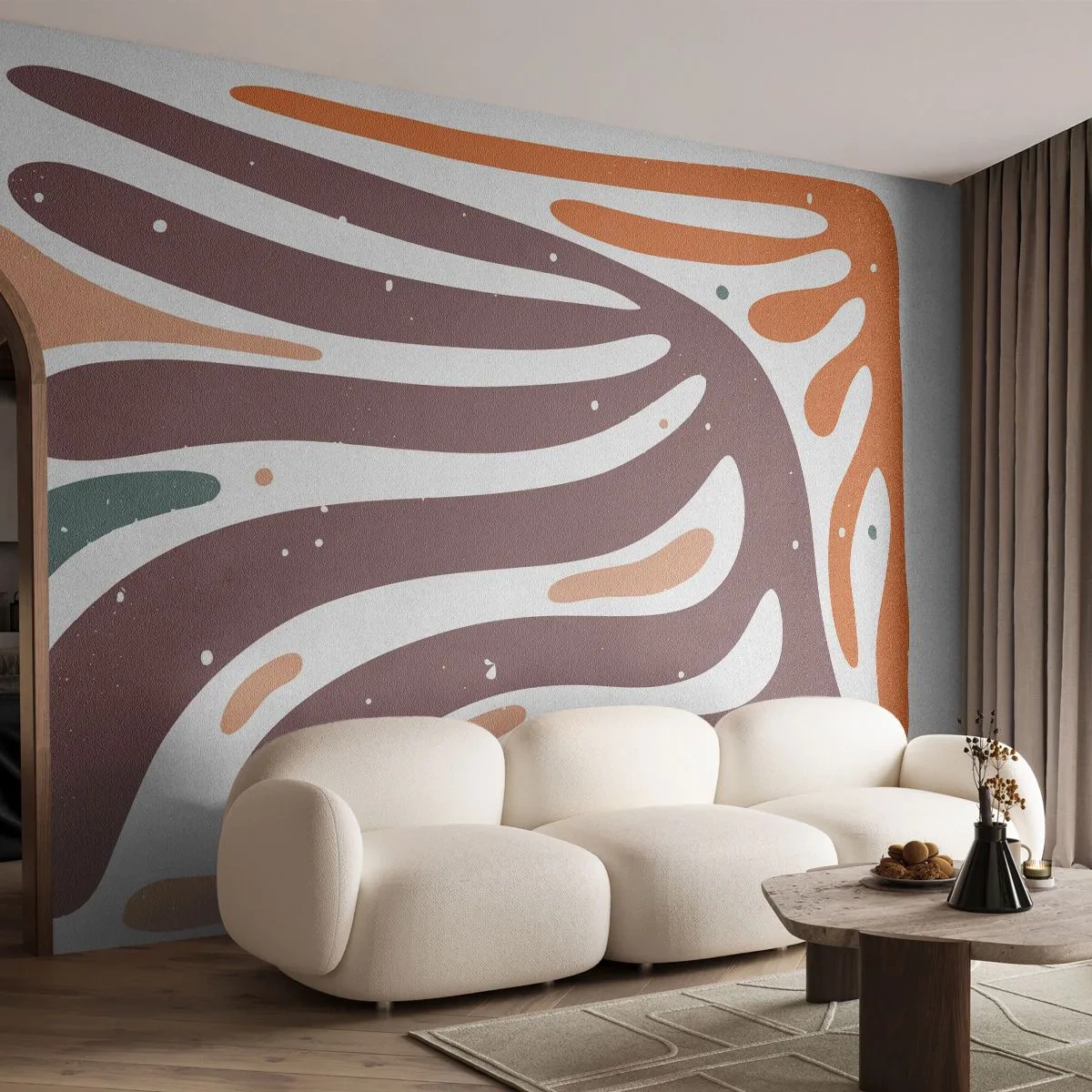 Papier Peint Autocollant Deluxe Sticker - Composition organique rayonnante - Bohème, Minimalisme, Morceau - 350x256 cm