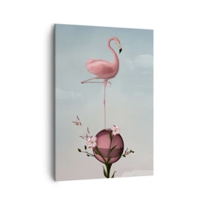 Impression sur toile - Image sur toile - Un flamant rose en équilibre sur une boule de fleurs - 50x70cm - Allégorie du basket-ball - Décoration murale moderne pour le salon et la chambre ARTTOR