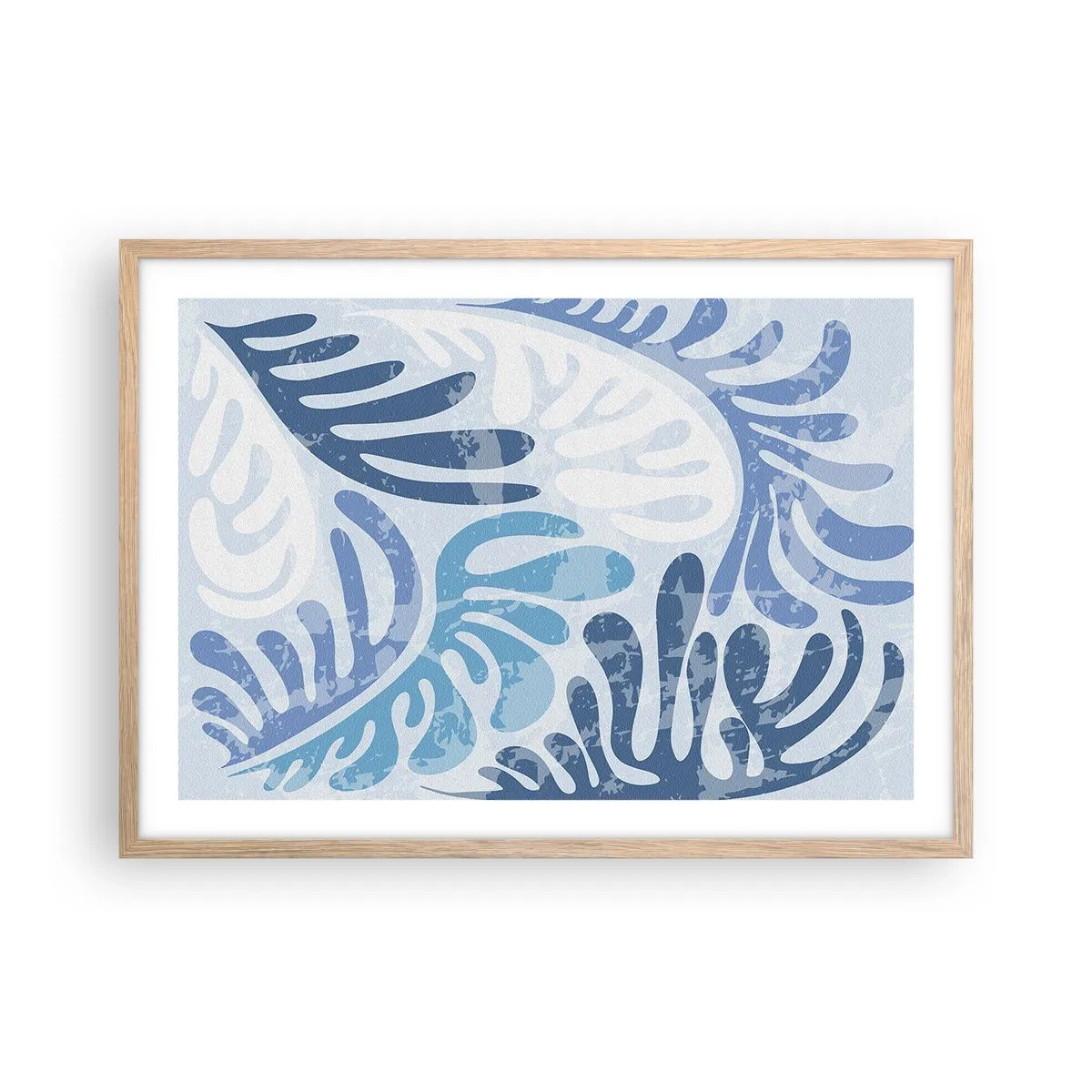 Affiche dans un chêne clair - Poster - Fougères bleues - 70x50 cm