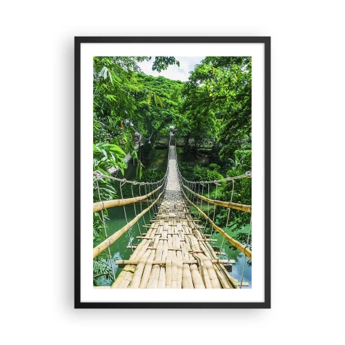 Affiche dans un cadre noir - Poster - Un pont suspendu en bambou entouré de verdure tropicale - 50x70cm - Pont de singe en pleine nature - Décoration murale moderne pour le salon et la chambre ARTTOR