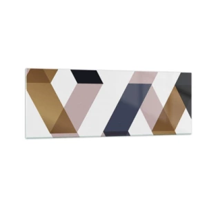 Impression sur verre - Image sur verre - Motifs géométriques dans les tons or et bleu marine - 140x50cm - Plats et angles - Décoration murale moderne pour le salon et la chambre ARTTOR