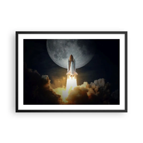 Affiche dans un cadre noir - Poster - Une fusée décollant sur fond de pleine lune entourée de nuages dynamiques. - 70x50cm - Le début d'une aventure surnaturelle - Décoration murale moderne pour le salon et la chambre ARTTOR