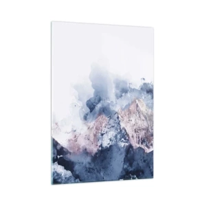 Impression sur verre - Image sur verre - Montagnes à l'aquarelle dans des tons pastel de bleu et de rose - 50x70cm - Ce sont des sommets ! - Décoration murale moderne pour le salon et la chambre ARTTOR