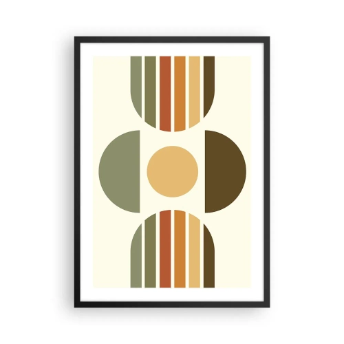 Affiche dans un cadre noir - Poster - Motif géométrique abstrait dans des tons terre avec des cercles et des demi-cercles - 50x70cm - Dans les coulaurs de la terre - Décoration murale moderne pour le salon et la chambre ARTTOR