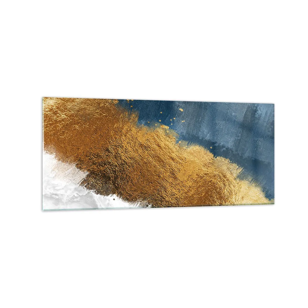 Impression sur verre - Image sur verre - Une composition abstraite dans des tons d'or, de bleu et de blanc. - 120x50cm - Les couleurs de l’été - Décoration murale moderne pour le salon et la chambre ARTTOR