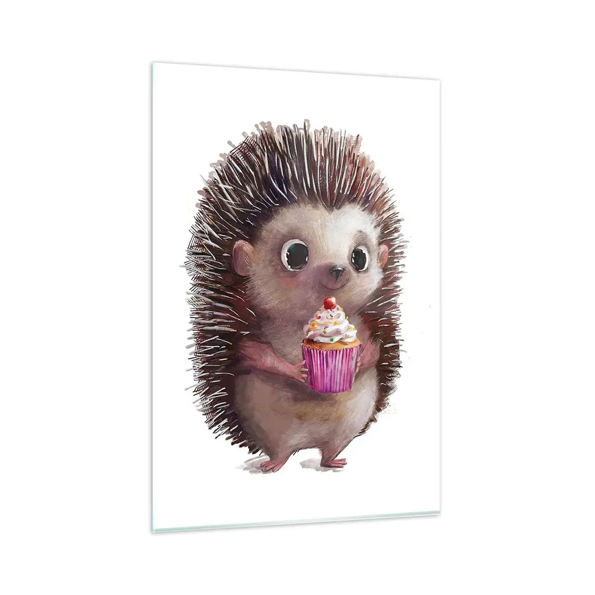 Impression sur verre - Image sur verre - Un hérisson mignon avec un cupcake - 80x120cm - La fête c'est tous les jours - Décoration murale moderne pour le salon et la chambre ARTTOR