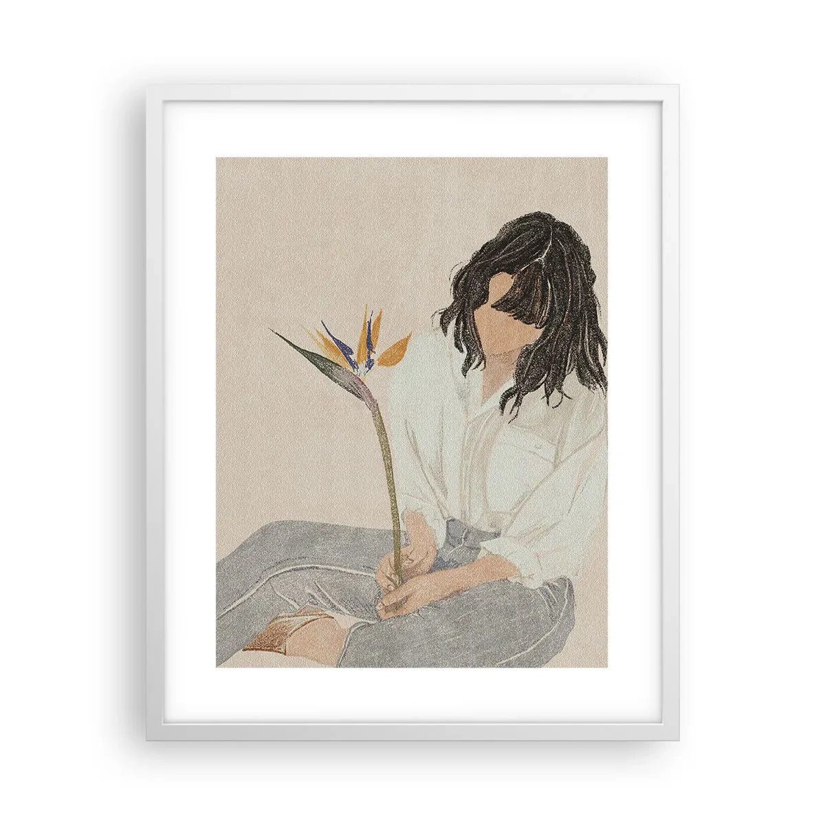 Affiche dans un cadre blanc - Poster - Portrait avec une fleur exotique - 40x50 cm